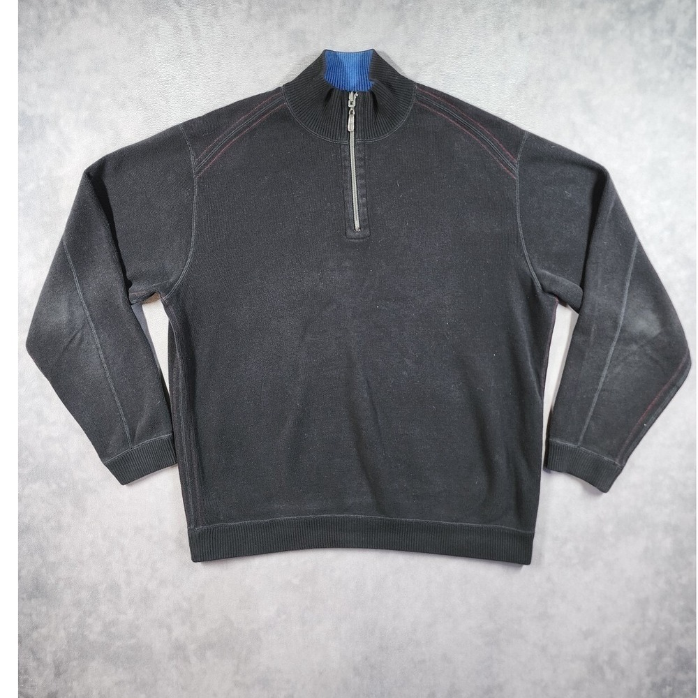 Tommy Bahama Quarter Zip Pullover Sweater Mens Large Black Marlin Logo